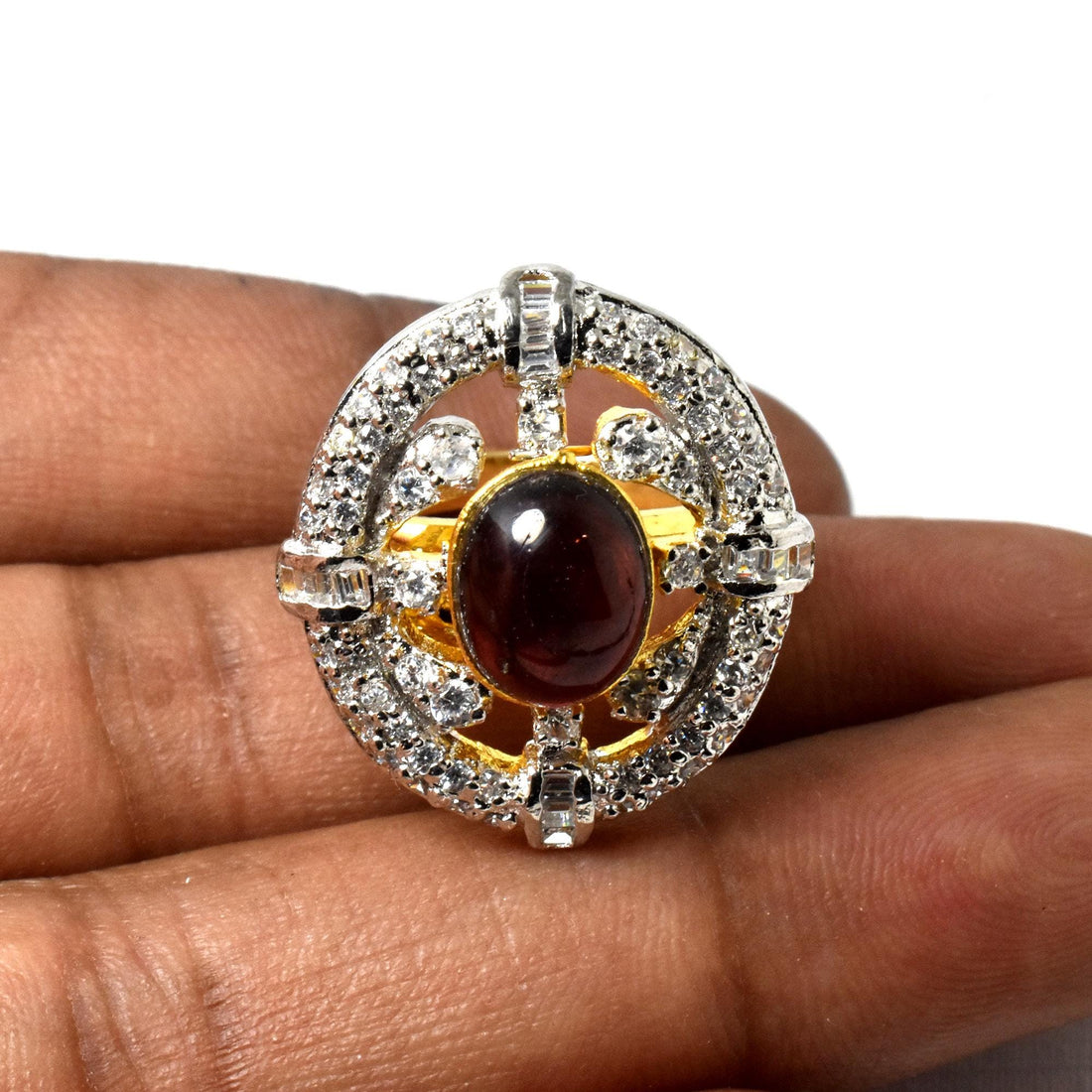Garnet CZ Diamond Adjustable Ring | Gold Plated Statement Ring | Cocktail Ring | Bridal  Ring | Engagement Ring|Party Wear Ring|Gift for Her — 5