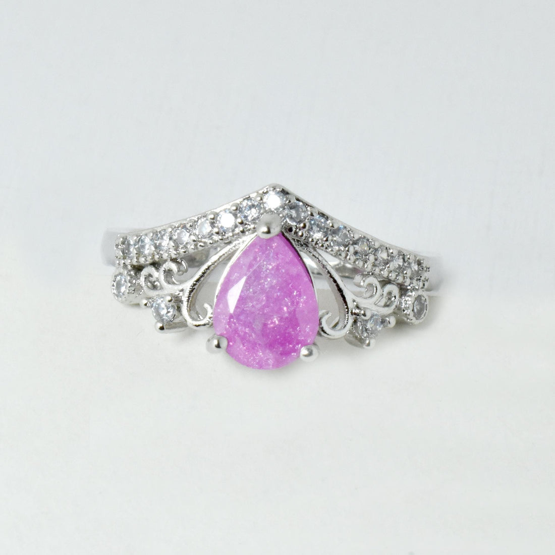 Ruby CZ Diamond Adjustable Ring | White Gold Plated Cocktail Statement Ring | Bridal Wedding Engagement Ring | Party Wear Ring |Gift for Her — 8