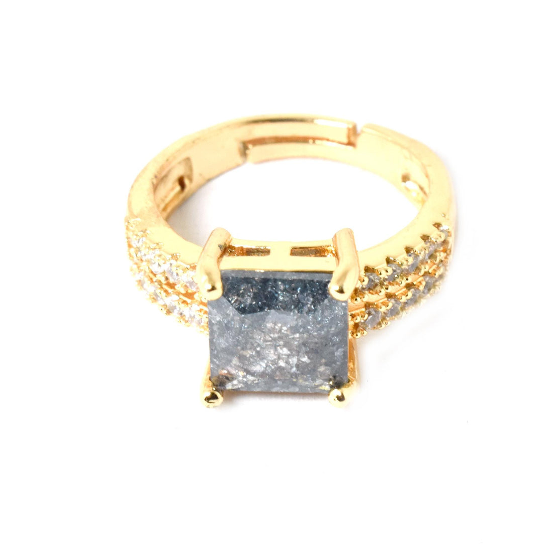 Black Rutile CZ Diamond Ring | Gold Plated Cocktail Statement Ring | Bridal Wedding Engagement Ring |  Gift for Her — 2