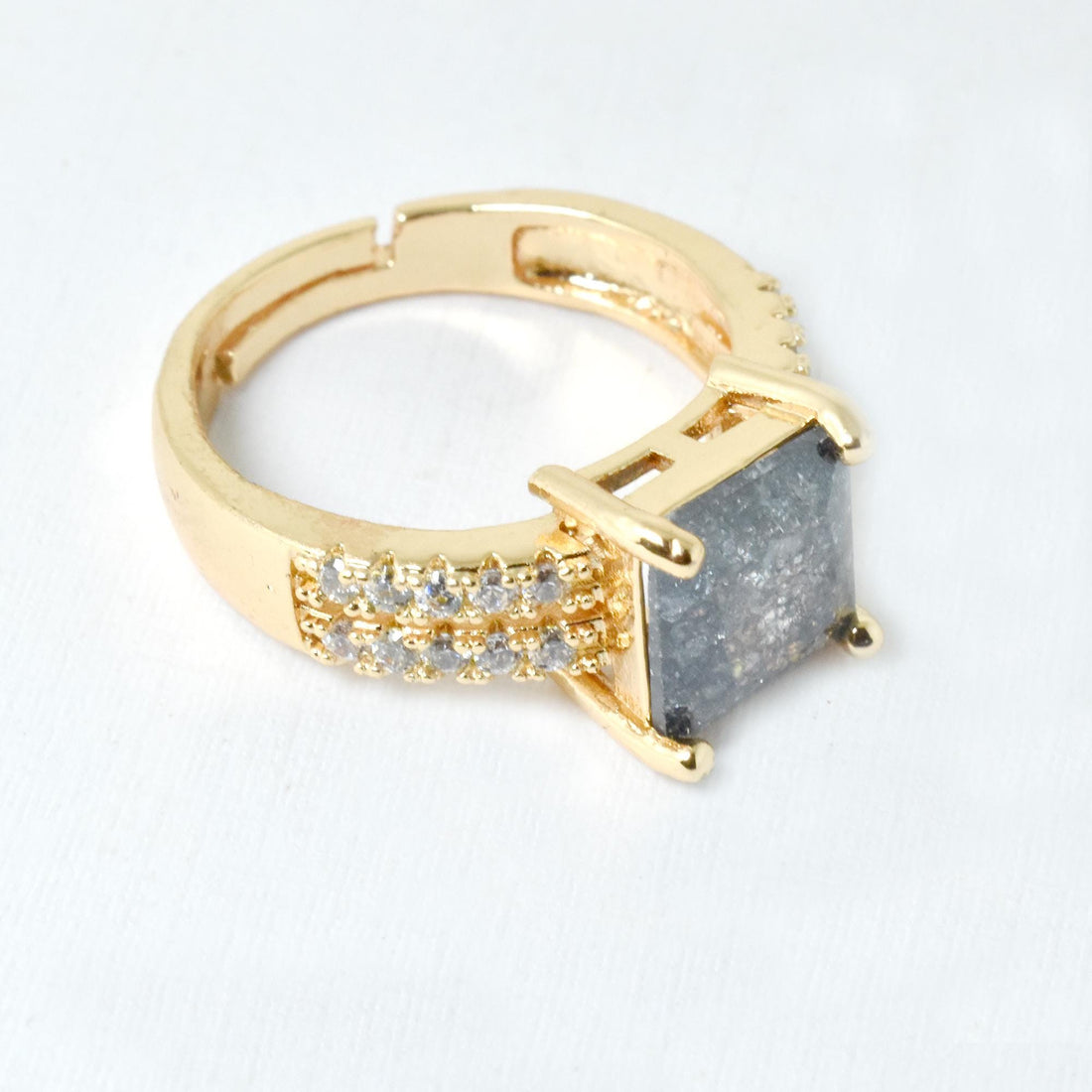 Black Rutile CZ Diamond Ring | Gold Plated Cocktail Statement Ring | Bridal Wedding Engagement Ring |  Gift for Her — 3
