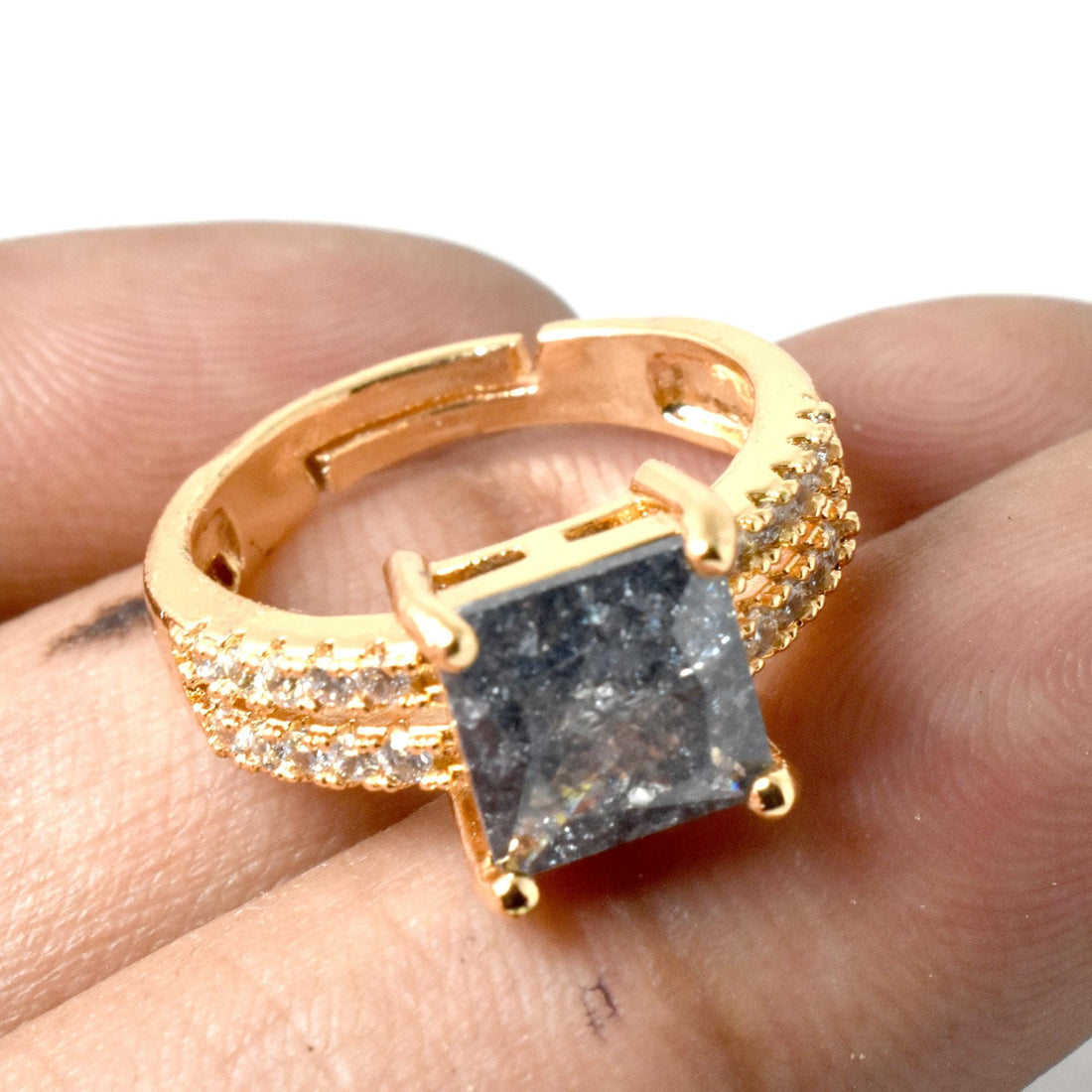 Black Rutile CZ Diamond Ring | Gold Plated Cocktail Statement Ring | Bridal Wedding Engagement Ring |  Gift for Her — 7