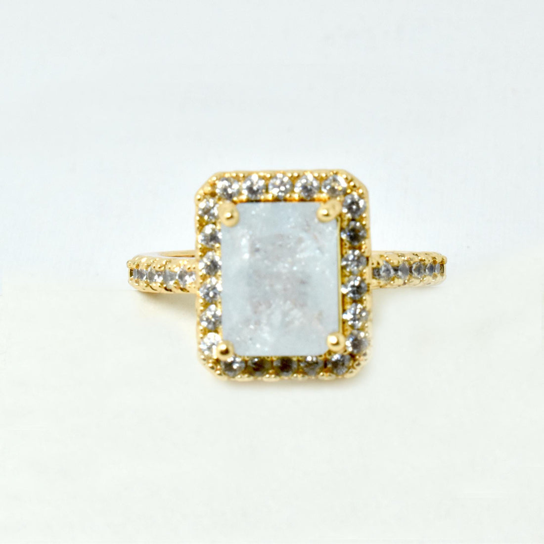 Cushion Moonstone CZ Diamond Ring | Gold Plated Statement Ring | Elegant Bridal Wedding Engagement Ring | Party Wear Jewelry | Gift for Her — 5