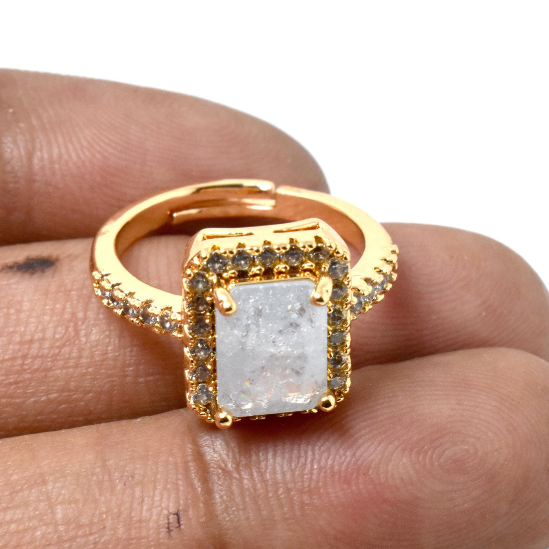 Cushion Moonstone CZ Diamond Ring | Gold Plated Statement Ring | Elegant Bridal Wedding Engagement Ring | Party Wear Jewelry | Gift for Her — 8