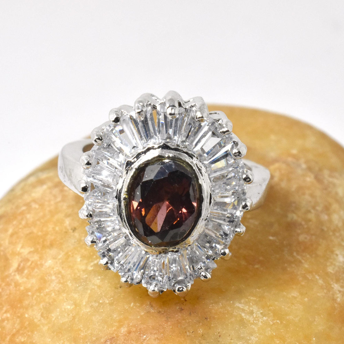 Smoky Quartz CZ Diamond Cocktail Ring | White Gold Plated Ring | Bridal Wedding Engagement Ring | Elegant Party Wear Ring | Gift for Her — 7
