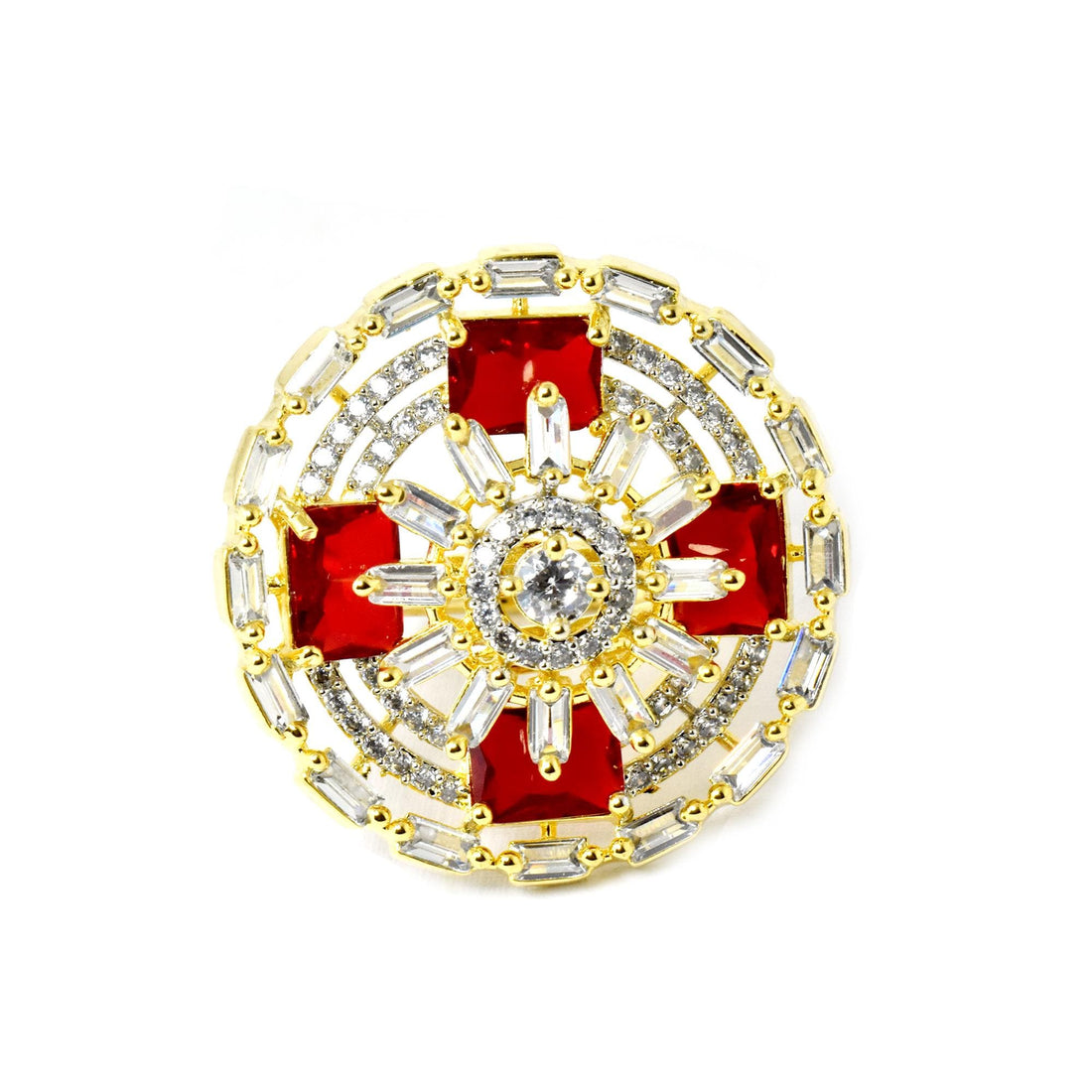 Ruby Cut & CZ Diamond Ring: 22k Gold Plated Adjustable Statement Ring — 2