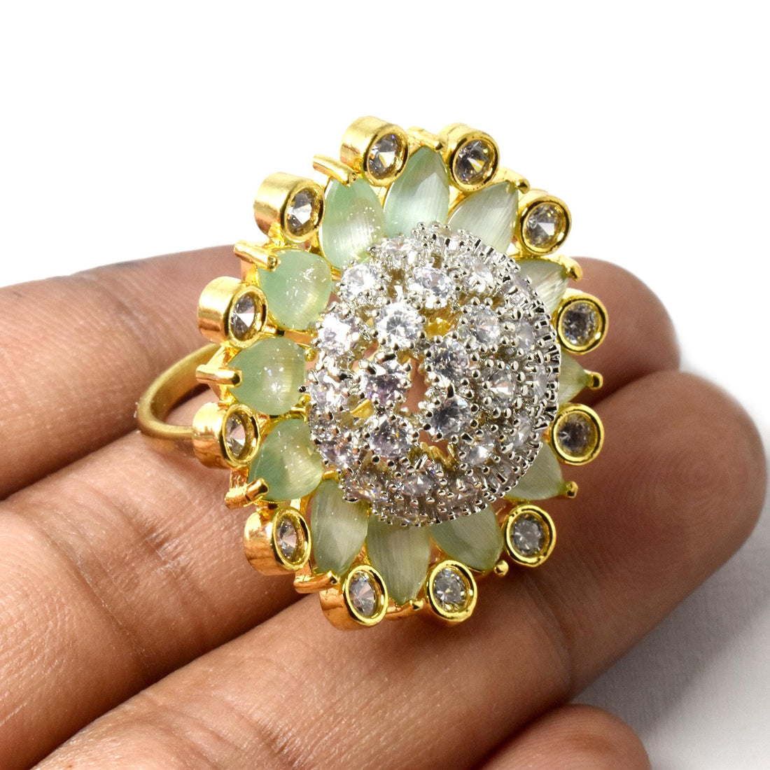 Emerald Cut CZ Diamond Ring: Gold Plated Cocktail Statement Ring — 8
