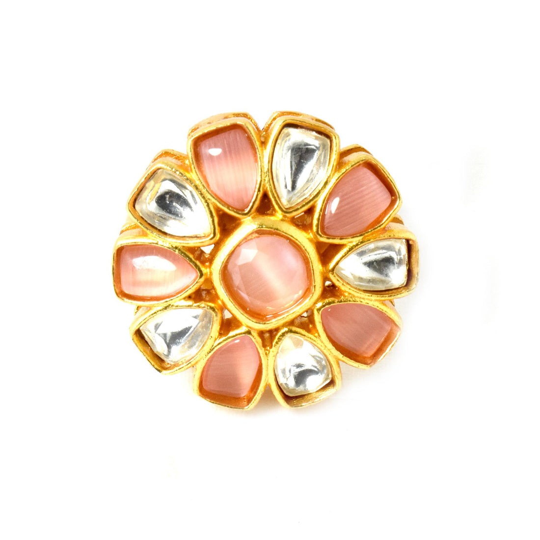 Gold Plated Floral Kundan Ring: Adjustable Multi Stone Statement Ring | Gift For Her — 2