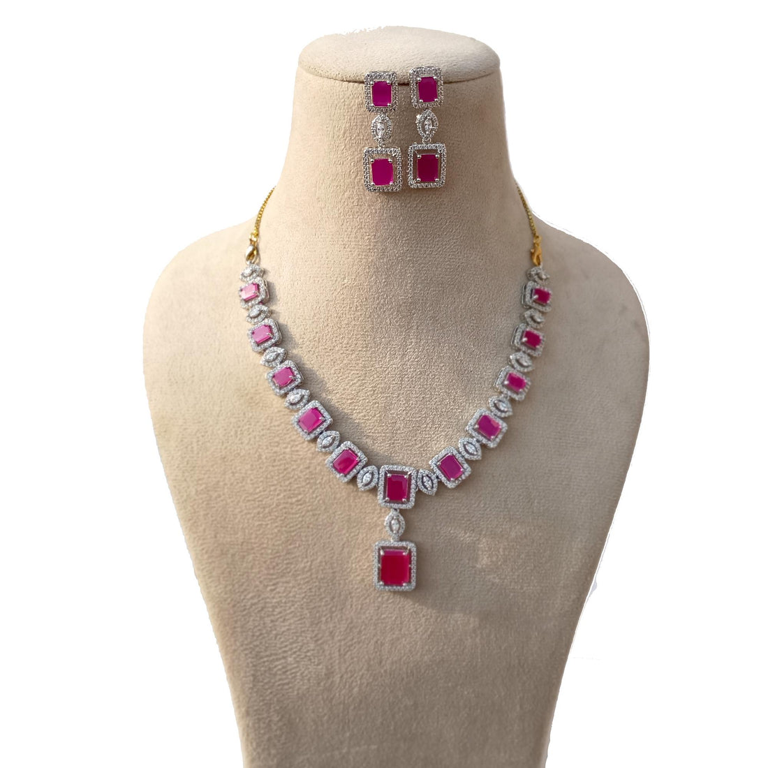 Ruby & Emerald Gold Plated Necklace: Indian Bollywood Jewelry — 3