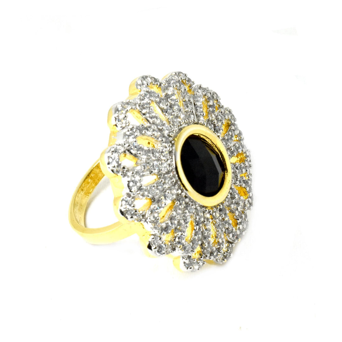 Black Onyx CZ Diamond Adjustable Ring | Gold Plated Ring | Cocktail Ring | Bridal Ring | Wedding Ring | Engagement Ring | Gift for Her — 7