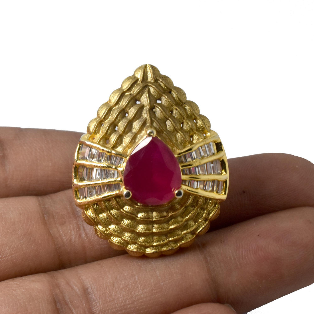 Ruby CZ Diamond Adjustable Ring | Gold Plated Statement Ring | Cocktail Ring | Bridal Ring | Wedding Ring | Engagement Ring | Gift For Her — 4