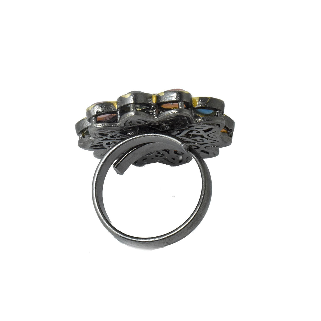 Multi Stone Statement Ring | Black Plated Adjustable Band | CZ Diamond Cocktail Ring | Bridal Wedding Engagement Ring | Gift For Her — 4