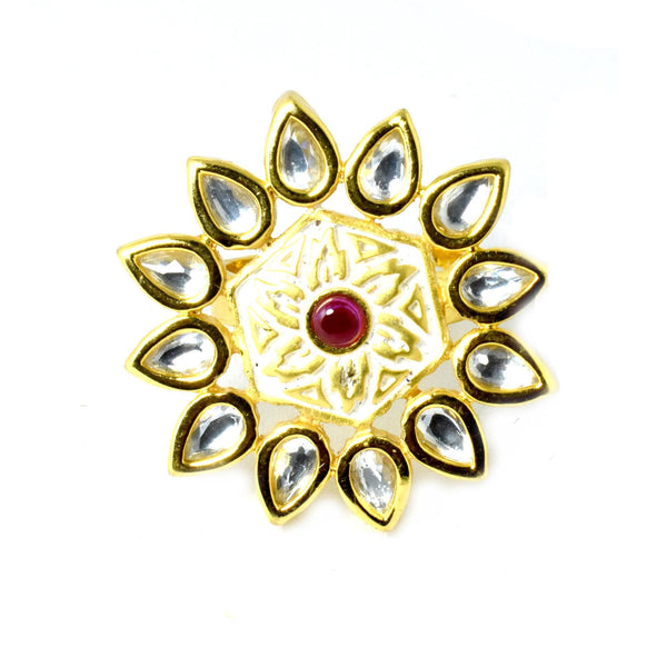 Red Ruby Polki CZ Diamond Cocktail Ring | 22K Gold Plated Adjustable Ring | Bridal Ring | Wedding Ring | Engagement Ring | Gift For Her