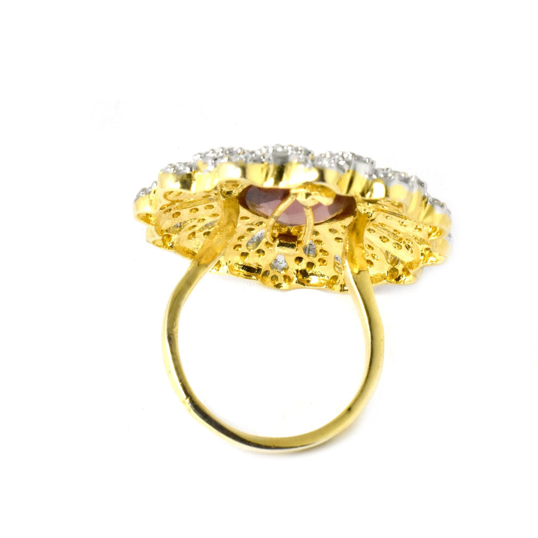 Smokey Quartz & CZ Ring: Gold Plated Adjustable Ring — 3