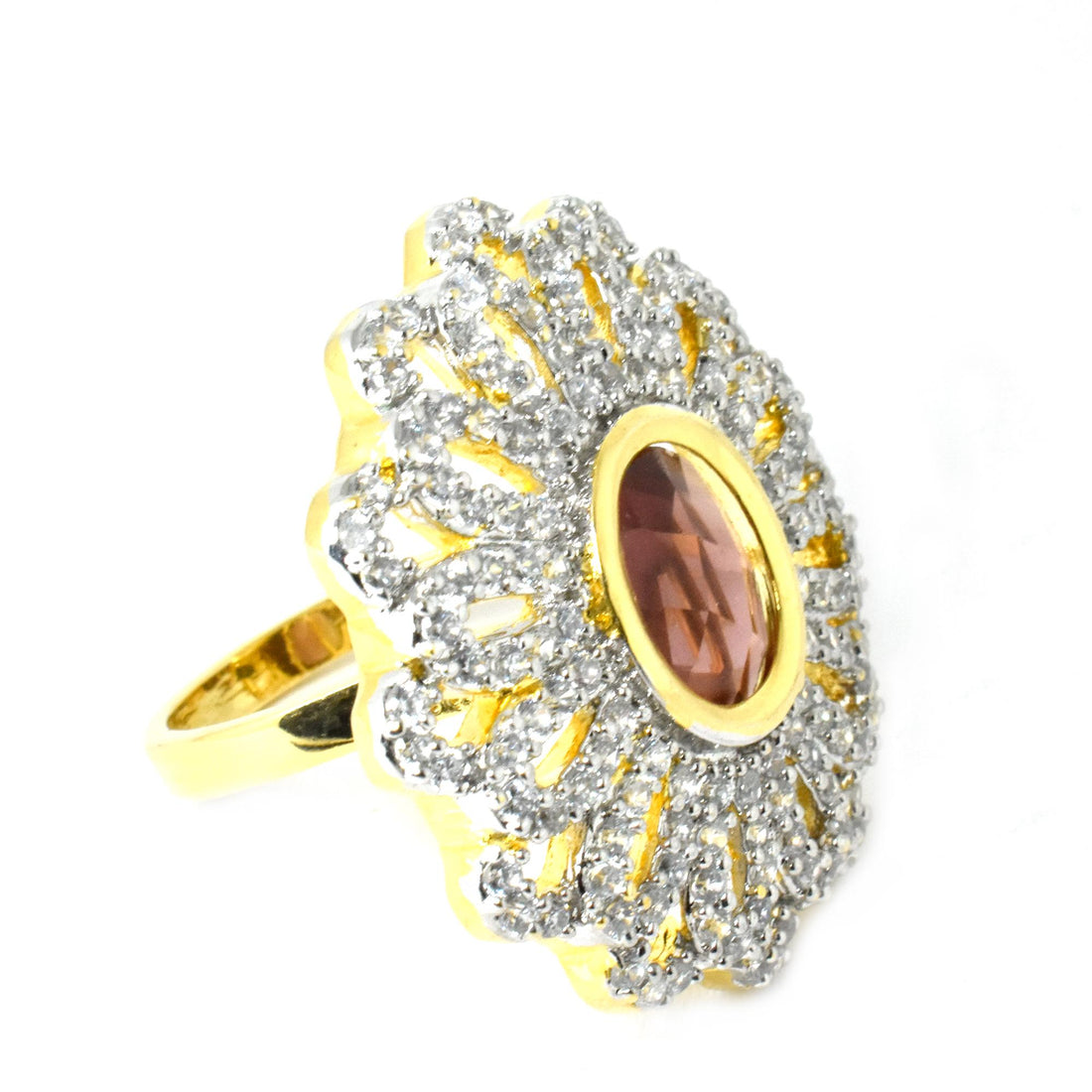 Smokey Quartz & CZ Ring: Gold Plated Adjustable Ring — 2