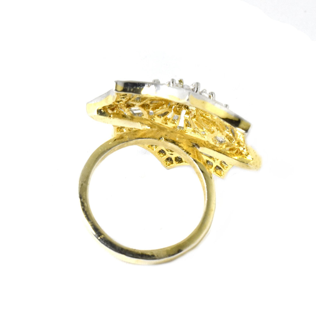 Gold Plated CZ Diamond Statement Ring: Handmade Cocktail Jewelry