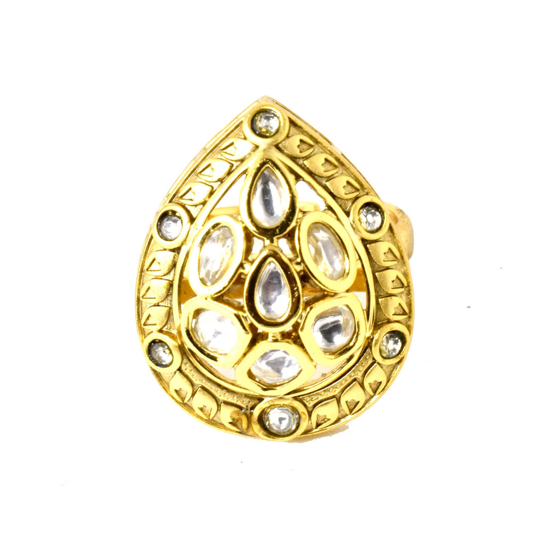 Polki CZ Diamond Ring: Yellow Gold Plated Cocktail Ring — 2