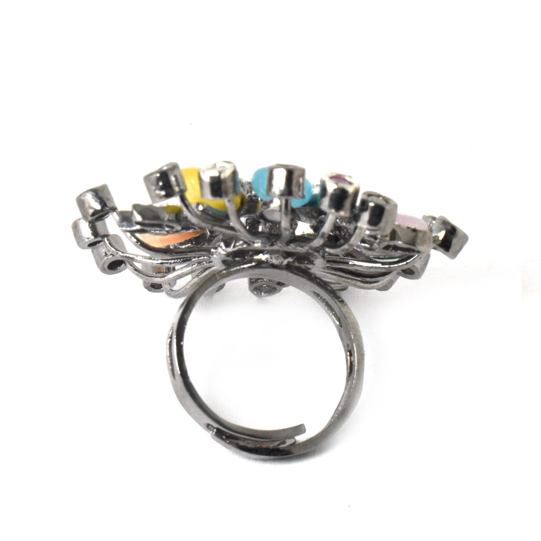 Floral Cat's Eye Stone Cocktail Ring: Adjustable Crystal Statement Jewelry — 8