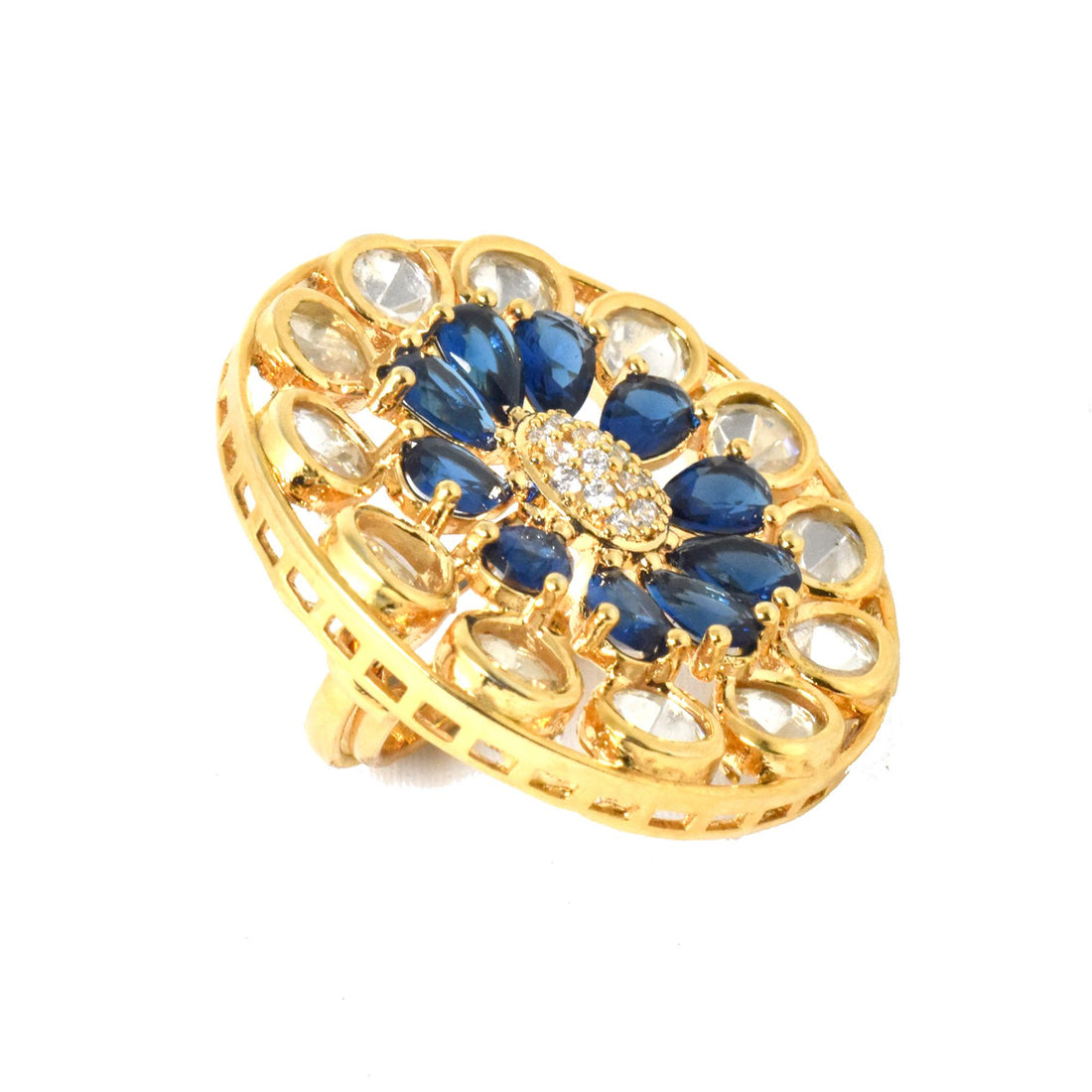 Lab Created Sapphire Ring: CZ Diamond, Yellow Gold Plated, Adjustable — 2