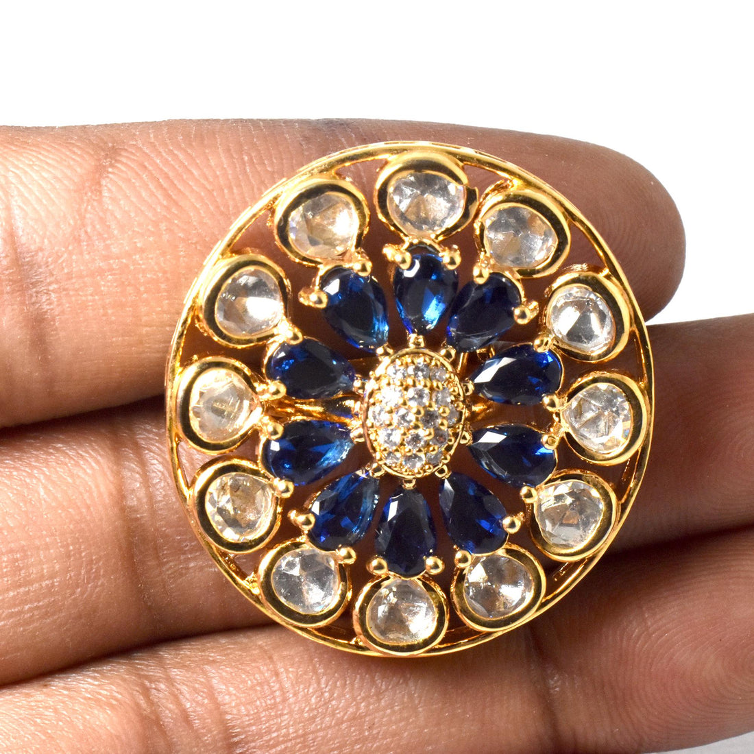 Lab Created Sapphire Ring: CZ Diamond, Yellow Gold Plated, Adjustable — 5