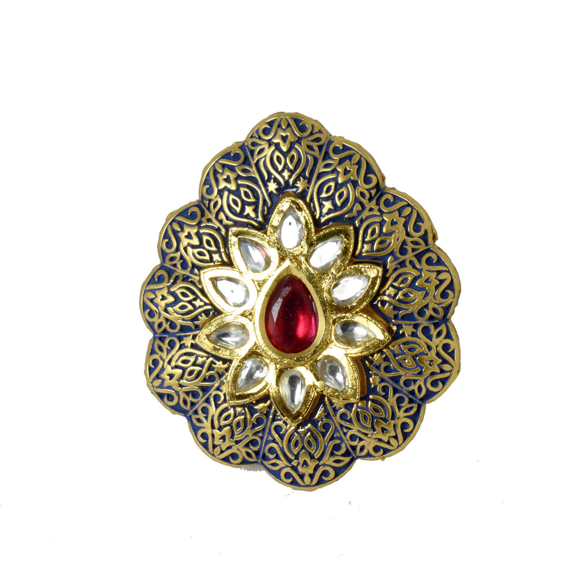 Ruby & CZ Diamond Victorian Ring | Yellow Gold Plated Adjustable Statement Cocktail Ring | Vintage Bridal Party Wear Jewelry | Gift For Her — 6