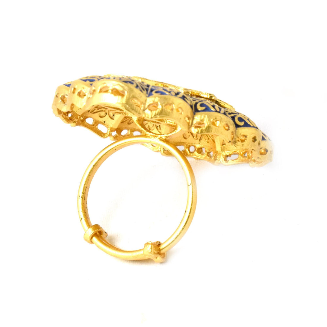 Ruby & CZ Diamond Victorian Ring | Yellow Gold Plated Adjustable Statement Cocktail Ring | Vintage Bridal Party Wear Jewelry | Gift For Her — 8