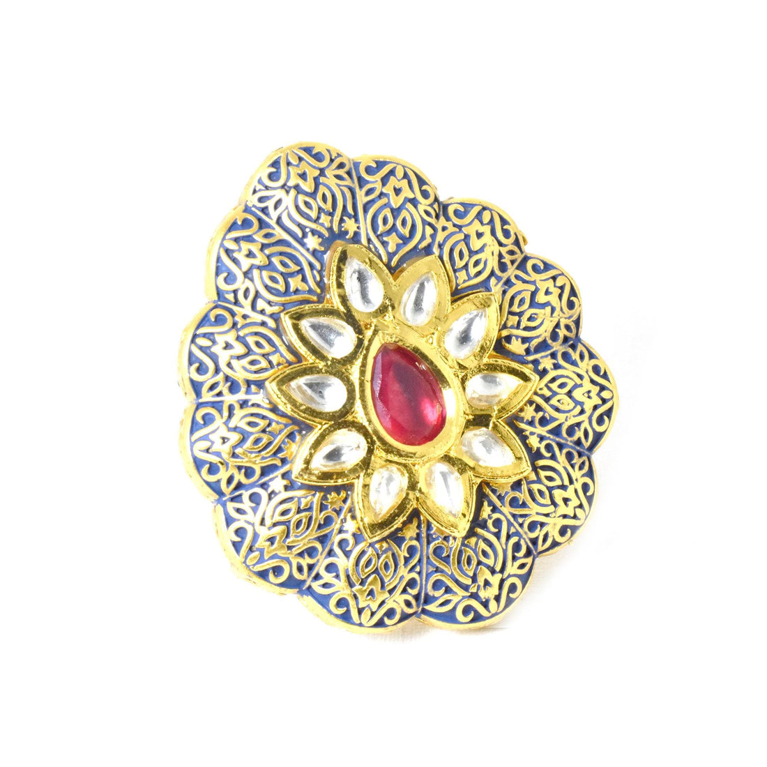 Ruby & CZ Diamond Victorian Ring | Yellow Gold Plated Adjustable Statement Cocktail Ring | Vintage Bridal Party Wear Jewelry | Gift For Her — 7
