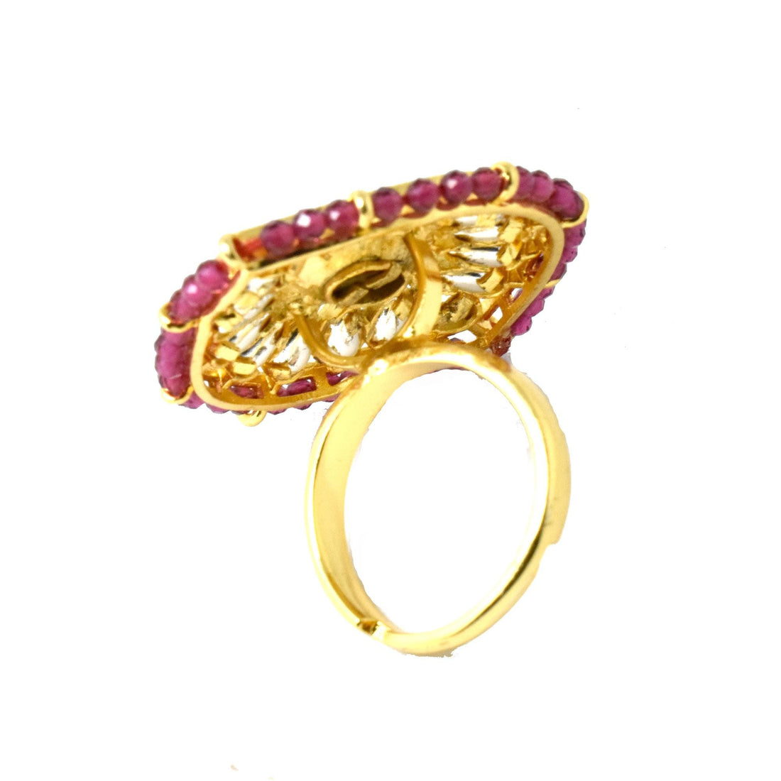Ruby Polki CZ Diamond Statement Ring | Yellow Gold Plated Indian Bridal Cocktail Ring | Wedding Party Wear Jewelry | Gift For Her — 4