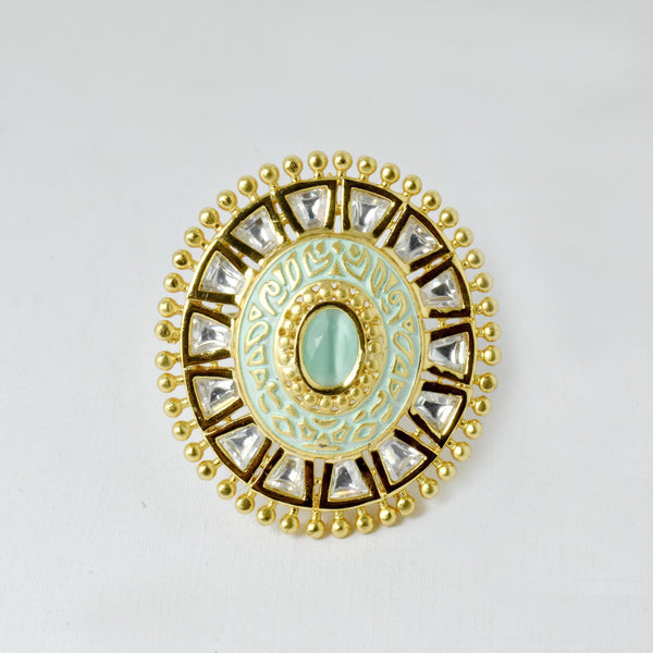 Kundan Polki CZ Diamond Ring | Indian 22K Gold Plated Bridal Statement Cocktail Jewelry | Traditional Wedding Party Wear Ring | Gift For Her