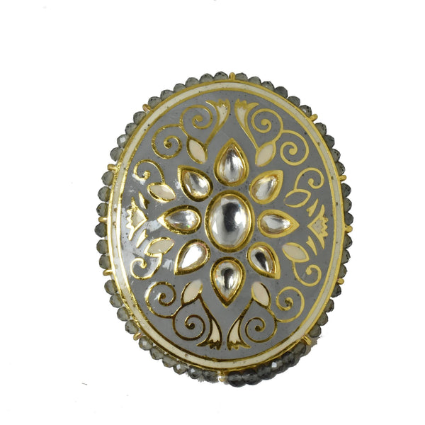 Kundan Polki CZ Diamond Ring | Yellow Gold Plated Traditional Indian Bridal Statement Jewelry | Wedding Cocktail Wear Ring | Gift For Her