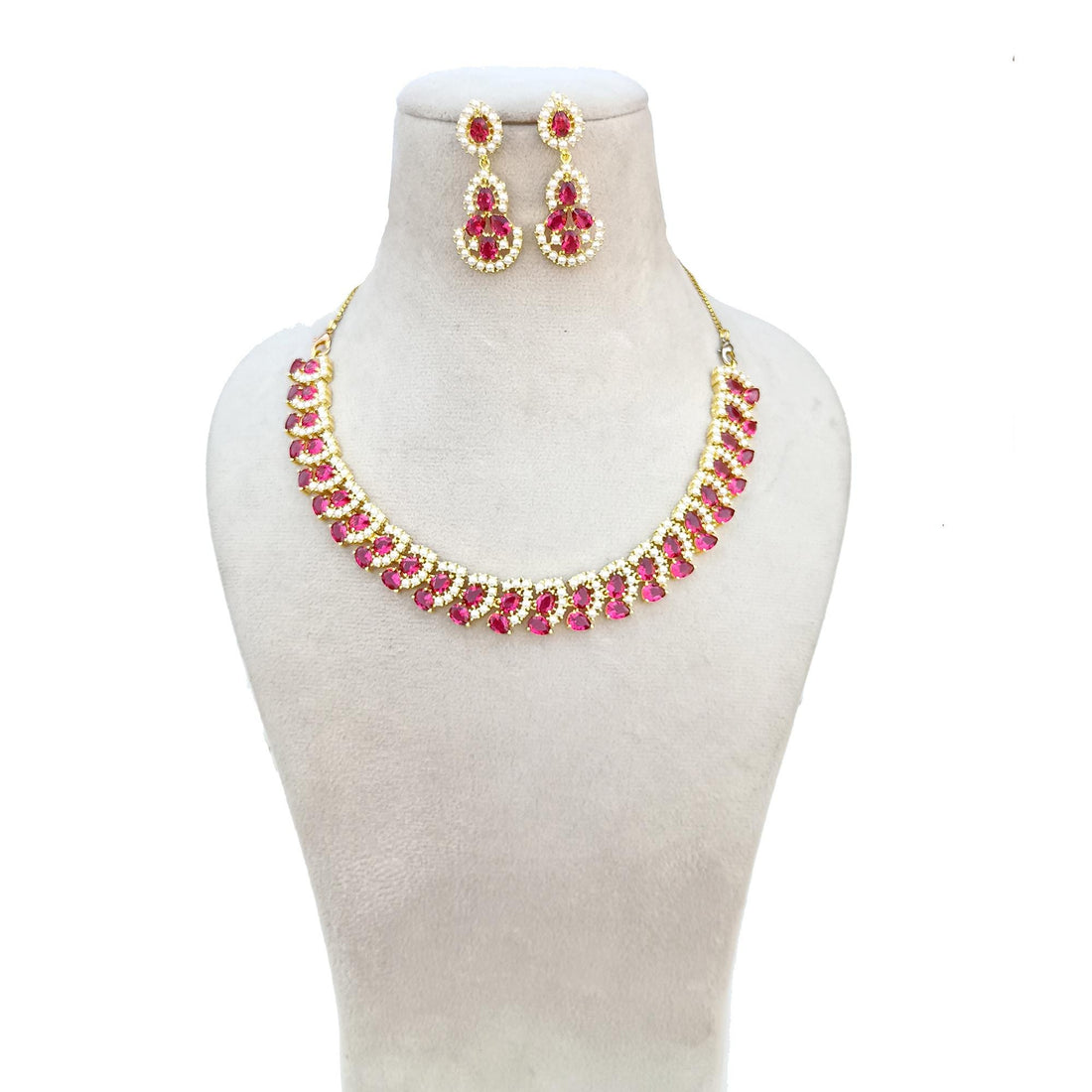 Rubellite Emerald Necklace | 22K Gold Plated Indian Jewelry | Statement Bridal Necklace | Gift For Her | Bridal Jewelry Set — 4