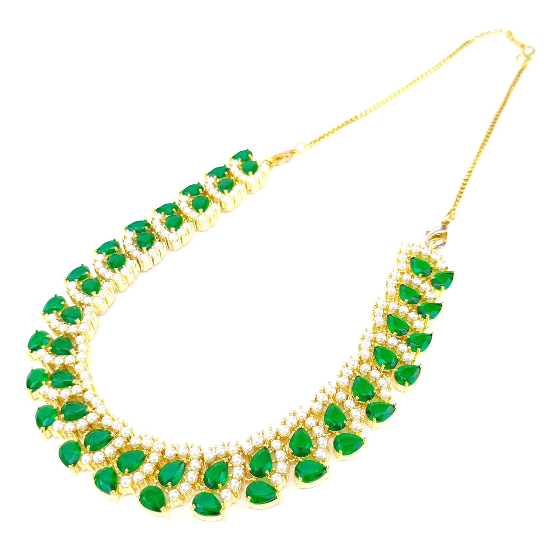 Rubellite Emerald Necklace | 22K Gold Plated Indian Jewelry | Statement Bridal Necklace | Gift For Her | Bridal Jewelry Set — 8