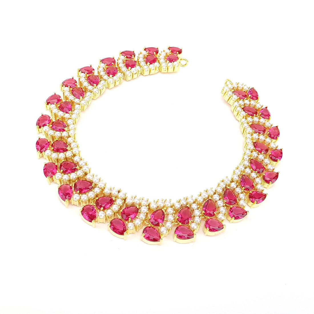 Rubellite Emerald Necklace | 22K Gold Plated Indian Jewelry | Statement Bridal Necklace | Gift For Her | Bridal Jewelry Set — 3