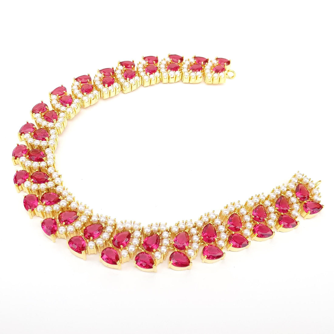 Rubellite Emerald Necklace | 22K Gold Plated Indian Jewelry | Statement Bridal Necklace | Gift For Her | Bridal Jewelry Set — 5