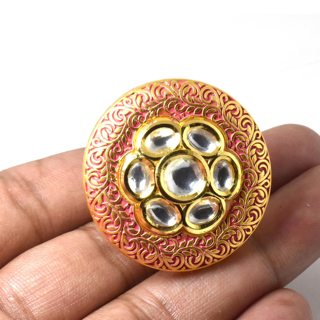Kundan Polki CZ Diamond Ring: Yellow Gold Plated Indian Jewelry | Gift For Her — 2