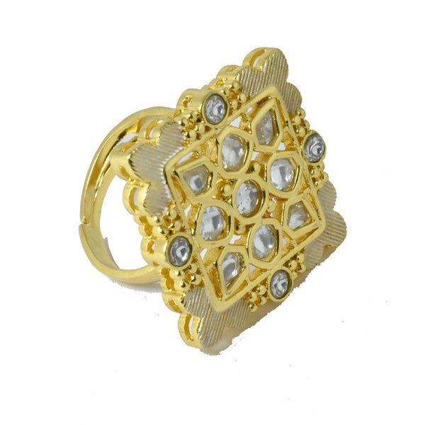 Polki CZ Diamond Bridal Ring | Yellow Gold Plated Wedding Statement Cocktail Jewelry | Engagement Ring | Party Wear Ring | Gift For Her