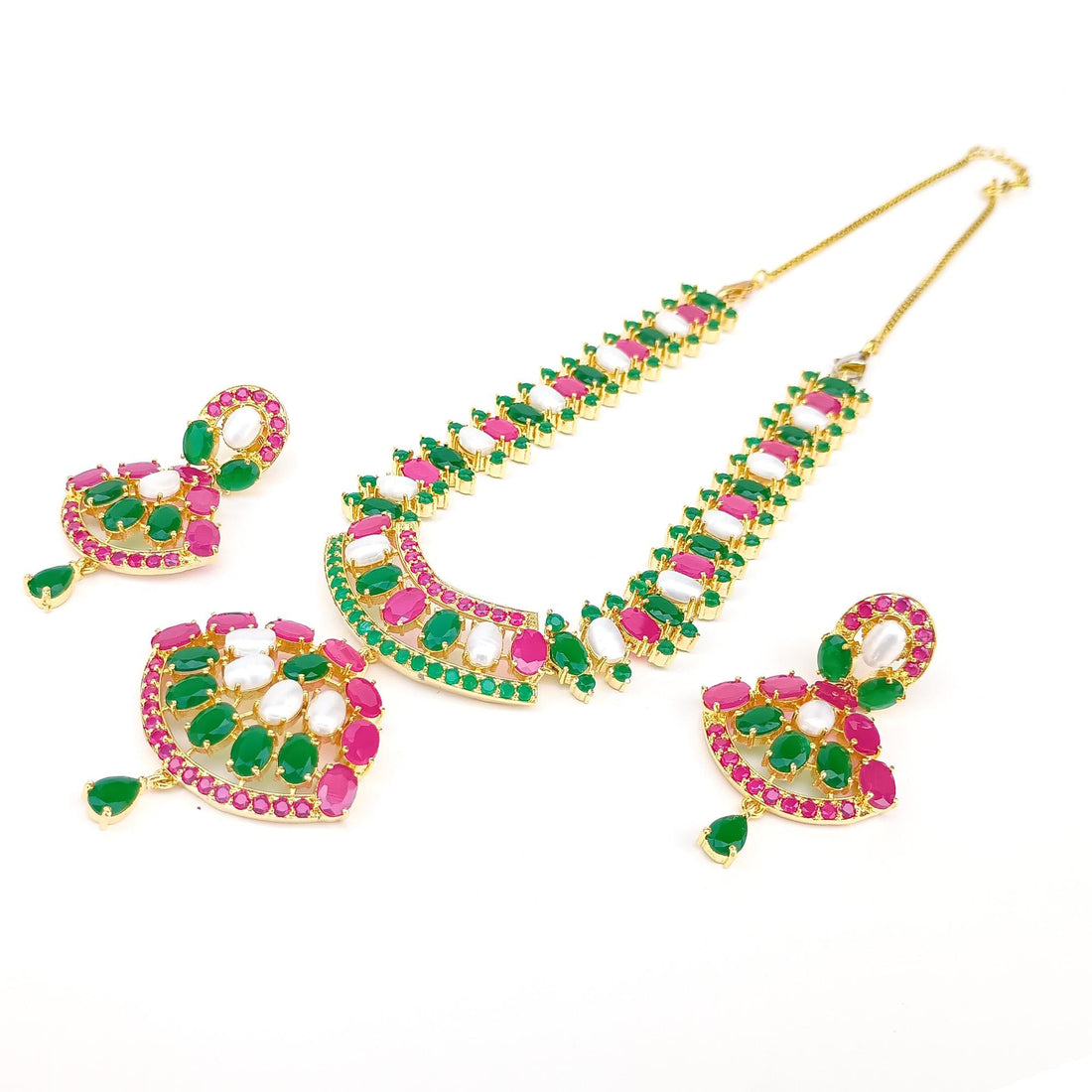 Ruby Emerald Pearl Necklace | 22K Gold Plated Indian Jewelry | Traditional Bridal Necklace | Wedding Party Wear | Gift for Her — 3