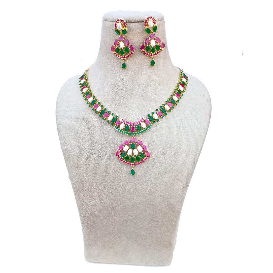 Ruby Emerald Pearl Necklace | 22K Gold Plated Indian Jewelry | Traditional Bridal Necklace | Wedding Party Wear | Gift for Her — 4