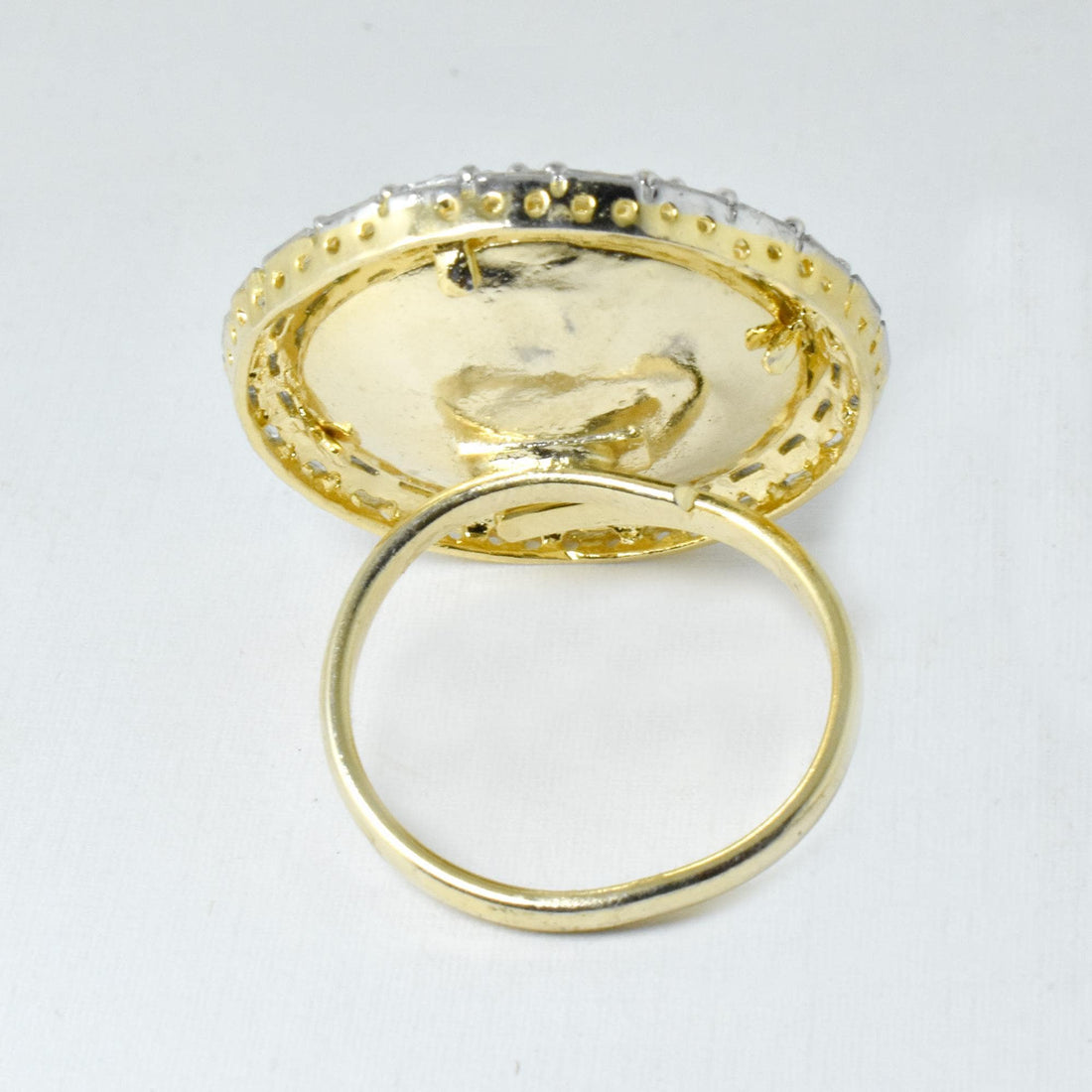 Premium Kundan Polki CZ Ring | 22K Gold Plated Traditional Indian Bridal Jewelry | Wedding Party Wear Statement Ring | Gift For Women — 8