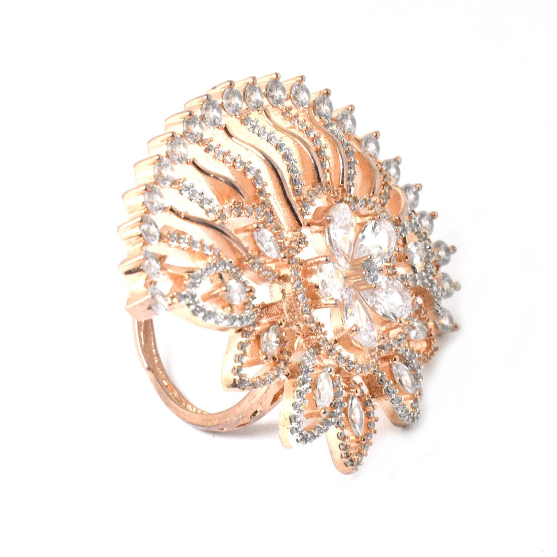 Gold Plated CZ Diamond Cocktail Ring | Handmade Statement Jewelry | Elegant Bridal Wedding Party Wear Ring | Gift For Her — 4