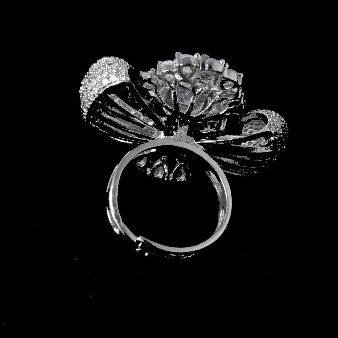 Indian Design White Quartz CZ Ring | Adjustable Bridal Statement Cocktail Ring | Engagement  Ring | Wedding Party Wear | Gift For Women — 5