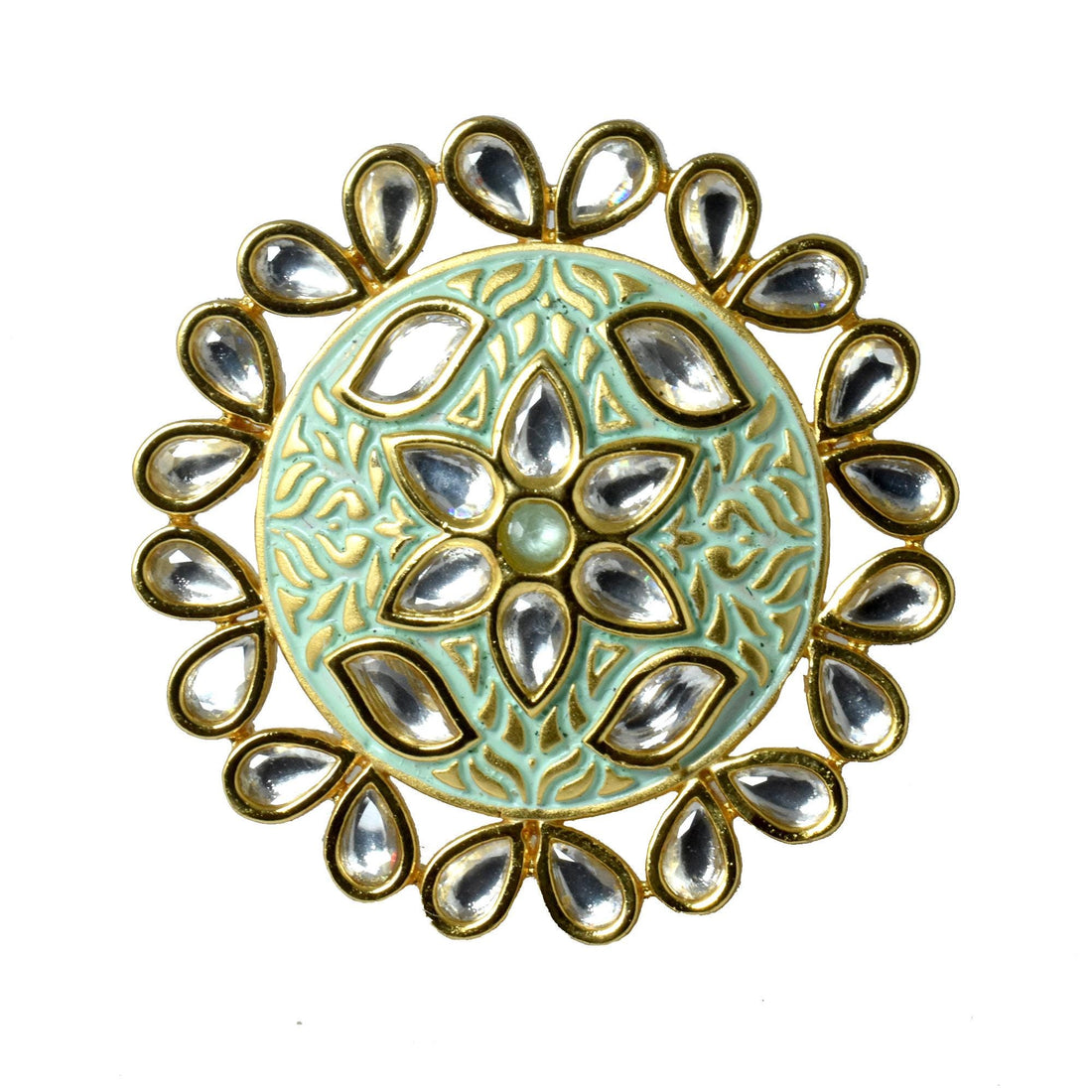 Handcrafted Mint Green Kundan Adjustable Ring |Traditional Bridal Statement Jewelry | Wedding Ring | Party Wear Cocktail Ring | Gift For Her — 3