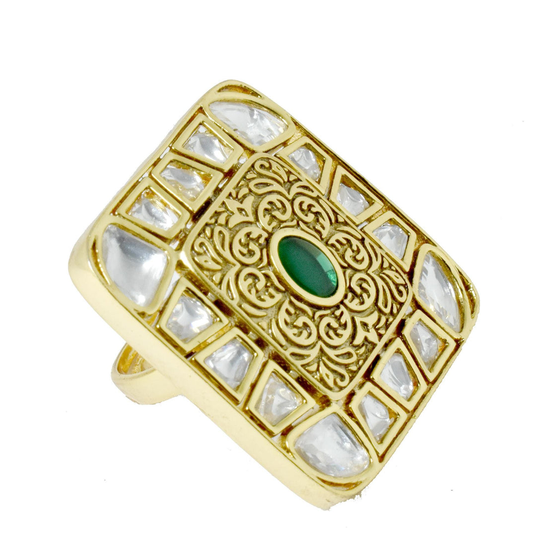Handcrafted Green Onyx Kundan Ring | 22K Gold Plated Traditional Indian Jewelry | Bridal Ring | Wedding  Ring | Cocktail Ring | Gift For Her — 2
