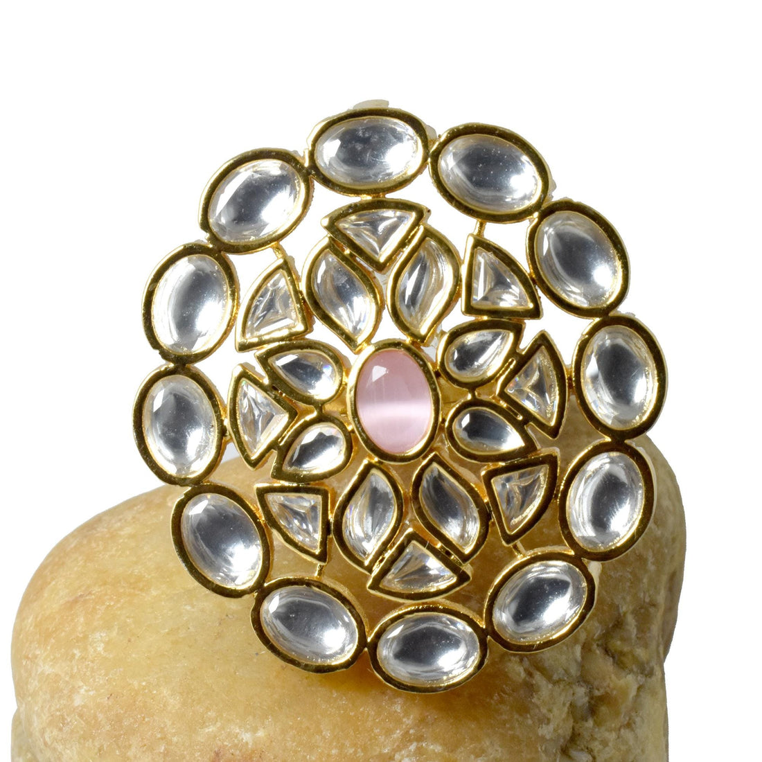 Traditional Gold Kundan Pink Enamel Ring | Indian Ethnic Bridal  Ring |  Statement Jewelry | Wedding Festive Party Wear | Gift For Her — 6