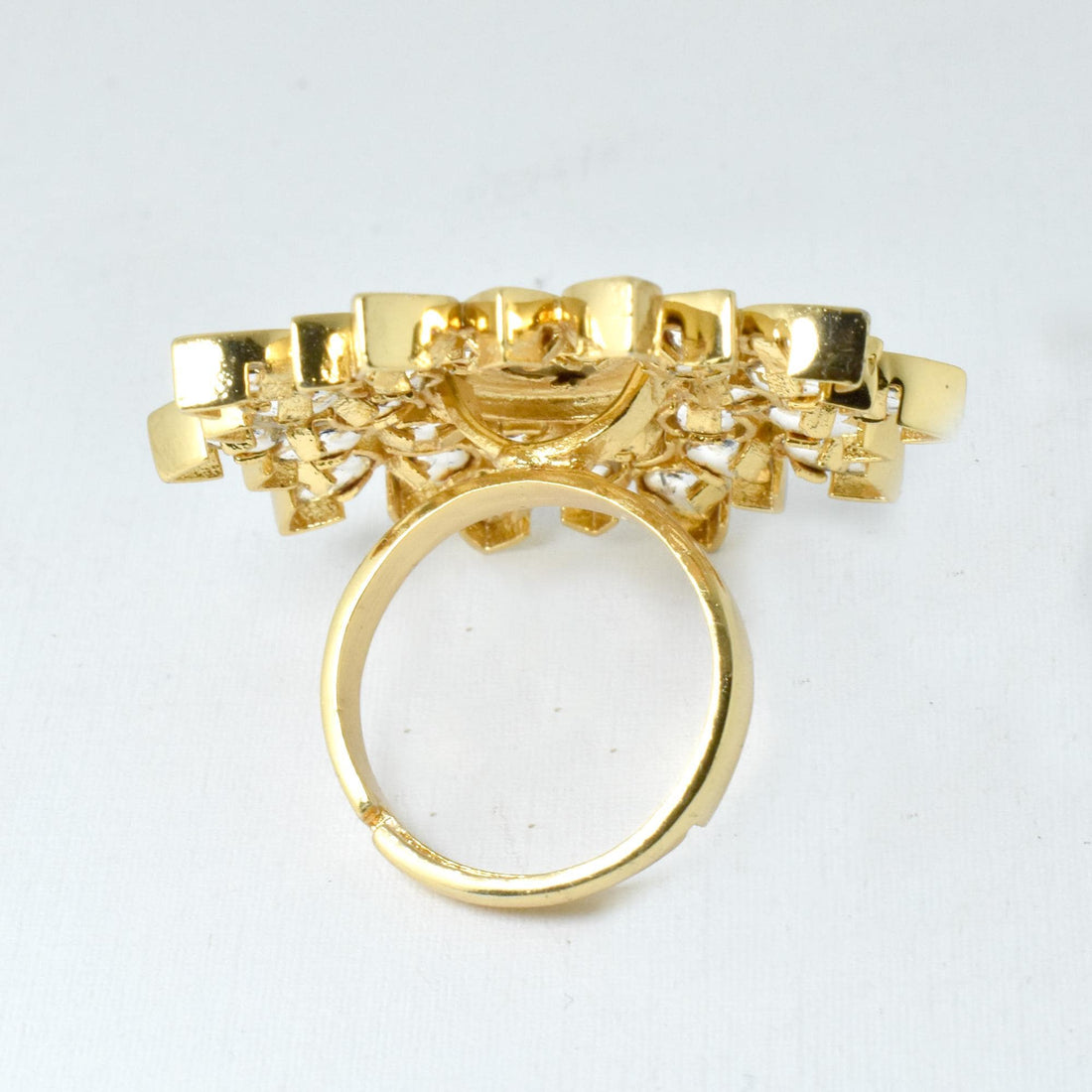 Emerald & Polki CZ Diamond Ring: 22k Gold Plated Adjustable Statement Ring | Gift For Her — 4