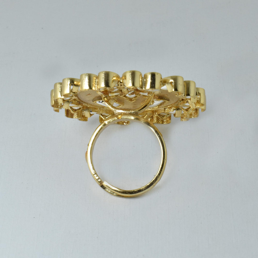 Traditional Mint Pink Kundan Ring | Adjustable Handcrafted Indian Bridal Jewelry | 22K Gold Plated Statement Ring | Anniversary Gift — 7