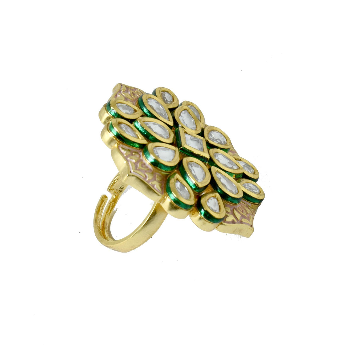 Pink Meenakari Kundan Ring Handcrafted in Brass | 22K Gold Plated Indian Ethnic Ring | Bridal Wedding Jewelry  |  Gift For Women — 4