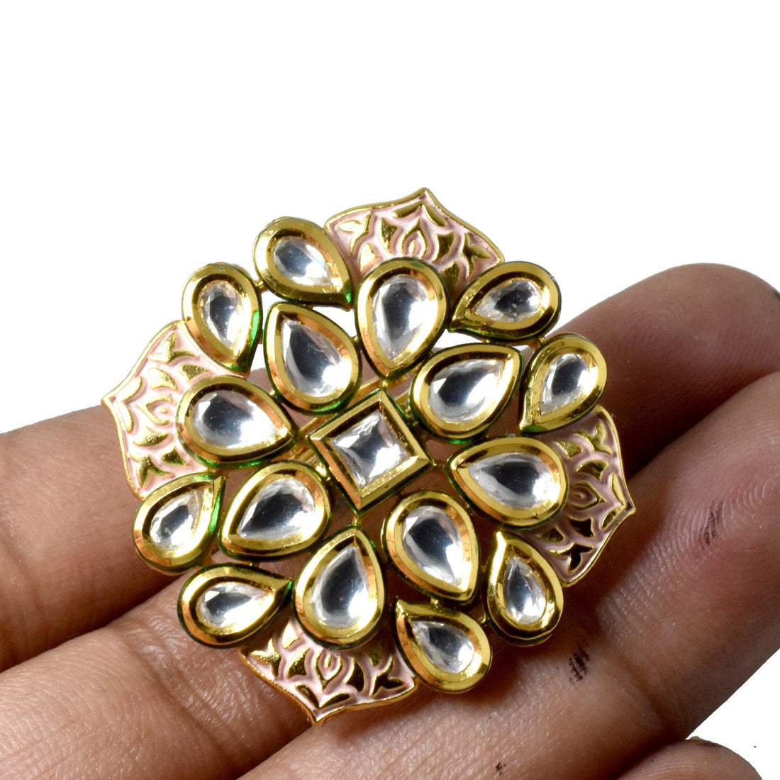Pink Meenakari Kundan Ring Handcrafted in Brass | 22K Gold Plated Indian Ethnic Ring | Bridal Wedding Jewelry  |  Gift For Women — 6
