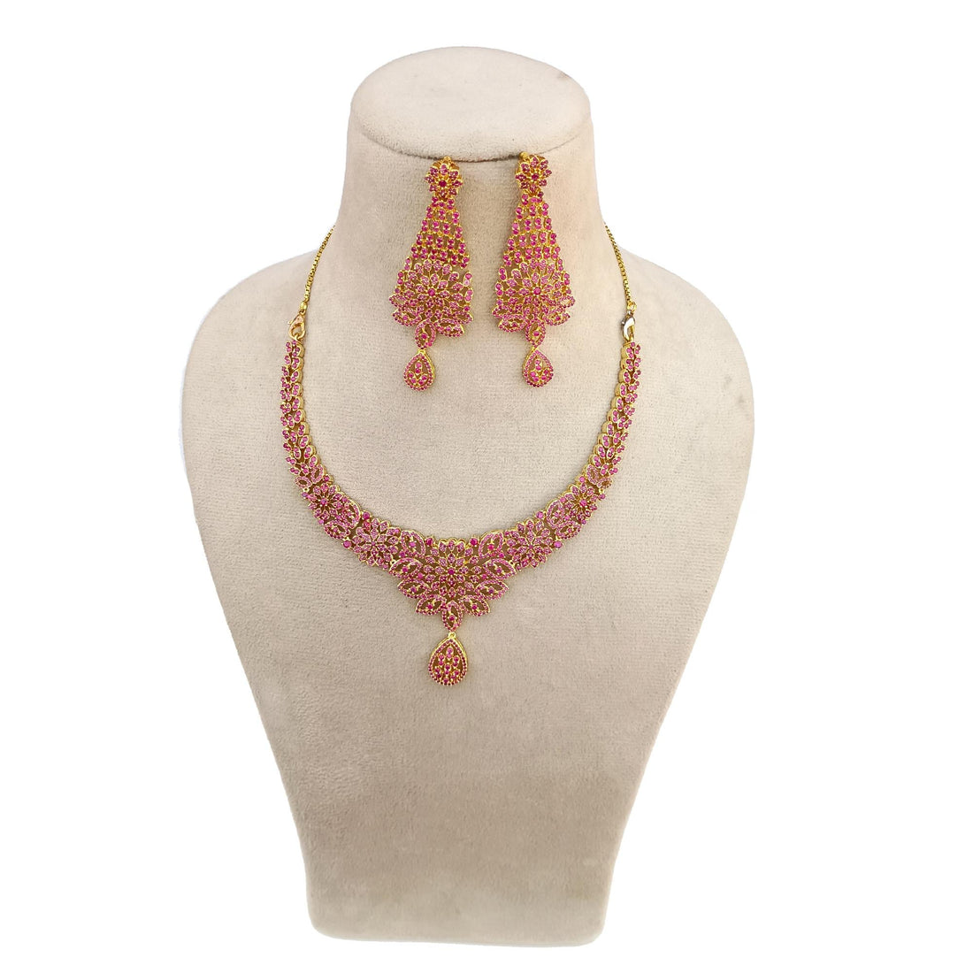 22K Gold Plated Handmade Ruby Necklace | Indian Bridal Wedding Traditional Jewelry Set | Gift For Her — 4
