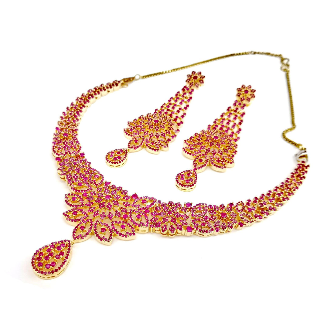 22K Gold Plated Handmade Ruby Necklace | Indian Bridal Wedding Traditional Jewelry Set | Gift For Her — 2
