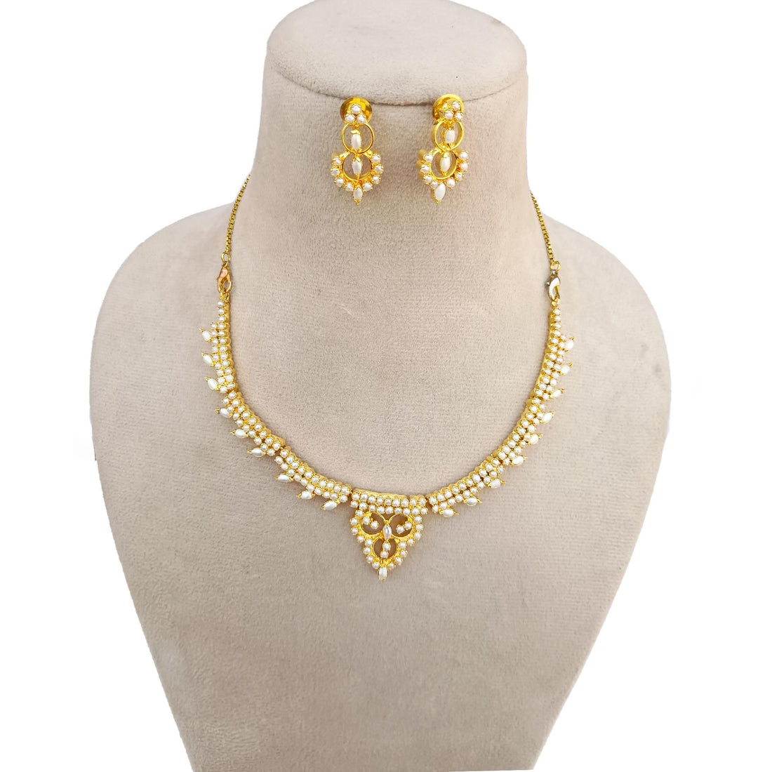 Handmade 22K Gold Plated Pearl Bridal Necklace | Indian Wedding Traditional Jewelry Set | Gift For Her | Engagement Jewelry — 2